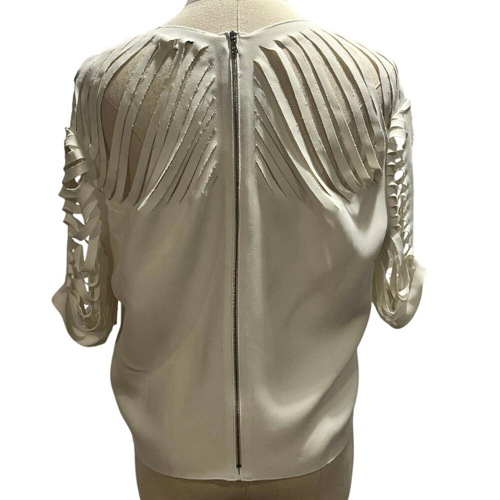 Sandro Paris Elane Laser Cut White 
V-Neck Three-Quarter Sleeve Crop Top sz XS/S - Picture 3 of 11